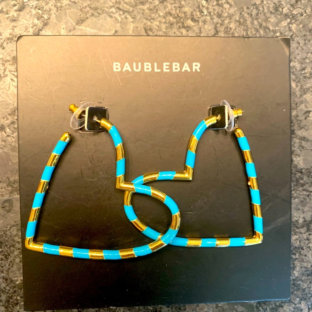 NWT Baublebar Turquoise Blue gold heart earrings